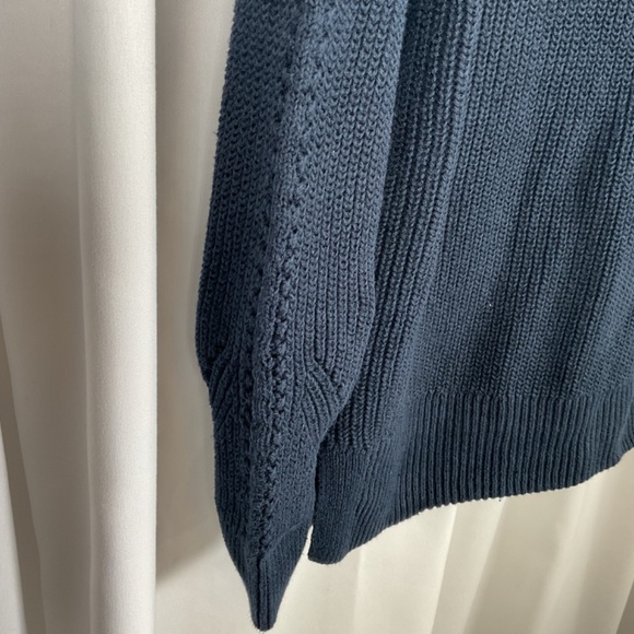 LL Bean Linen Cotton Button Up Cardigan Sweater Size L Pockets Navy GrandmaCore - Picture 5 of 8